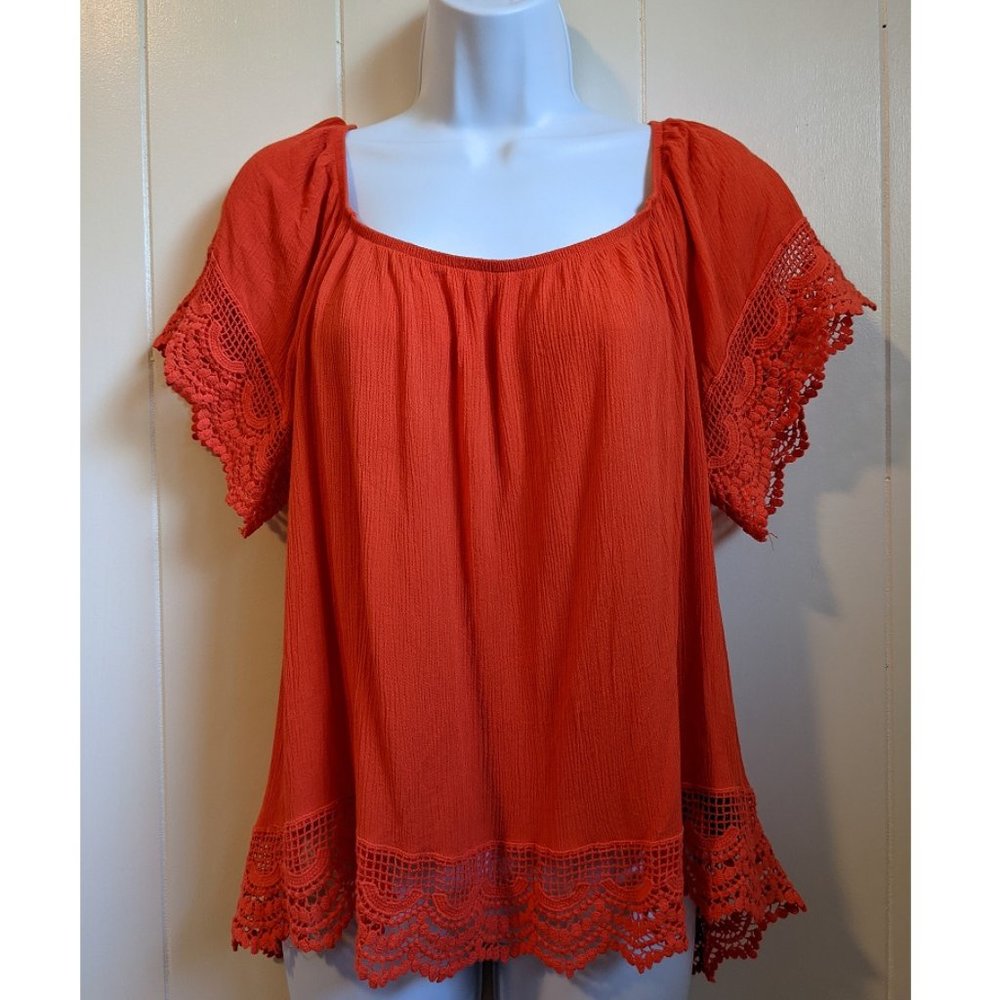 by & by Deep Orange Top with Crochet Trim